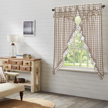 Annie Buffalo Portabella Check Ruffled Prairie Short Panel Set of 2 63x36x18 VHC Brands - The Fox Decor